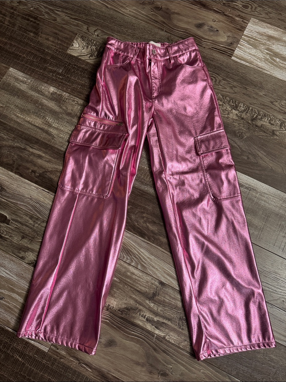No Boundaries Metallic Pink Wide Leg Cargo Pants